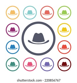 hat flat icons set. Open round colorful buttons. Vector 