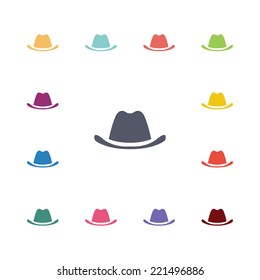 hat flat icons set. Open round colorful buttons. Vector 