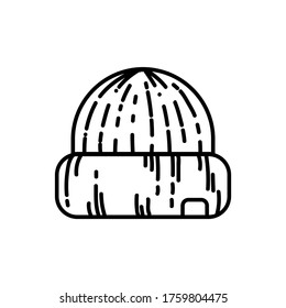 Hat flat line icon. Knitted jipster casual beenie cap. Clothing piece element vector stock isolated image on white background. Glyph pictogram for web, mobile