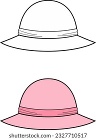 Hat flat sketch on a background. Summer accessory apparel design. Women CAD mockup. Fashion technical drawing template. Vector illustration. 