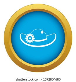 Hat with flower icon blue vector isolated on white background for any design