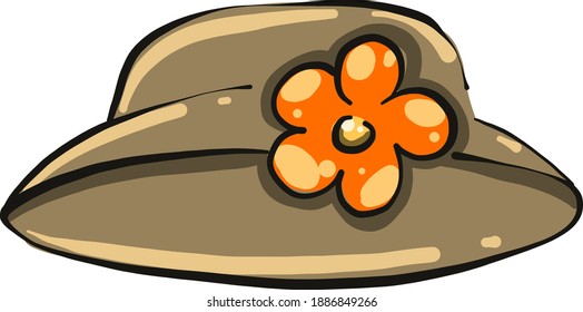 Sombrero con flor, ilustración, vector sobre fondo blanco