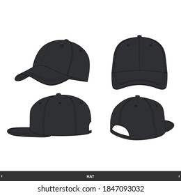 Hat Four View Front, Back, Side, Color is Black and White, Template Design for Commercial Use V2