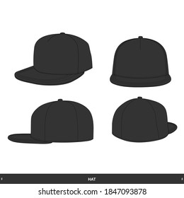 Hat Four View Front, Back, Side, Color es Negro y Blanco, Diseño de plantilla para uso comercial