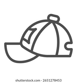 Hat of game fan line icon, baseball game concept. Vector graphics. Baseball cap with famous team emblem, clothes sign on white background, outline style icon of mobile or web design