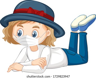 Hat girl charater wearing mask illustration