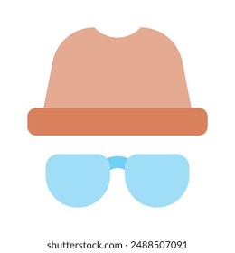 Hat with glasse, spy accessories, security hacker icon