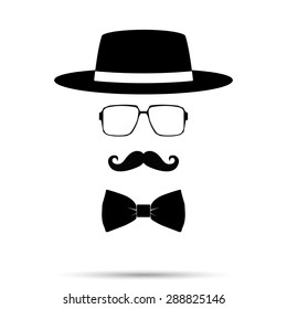 Hat, Glasses , Bowtie and Mustache man Set. Vector illustration