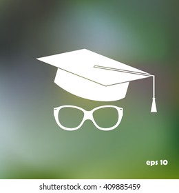 hat and glasses, education icon, vector
