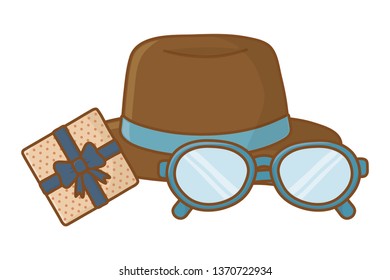 hat with glasses and gift box