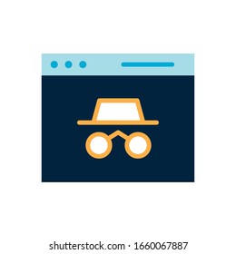 hat and glasses inside website flat style icon design of Security system warning protection danger web alert and safe theme Vector illustration