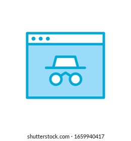 hat and glasses inside website line and fill style icon design of Security system warning protection danger web alert and safe theme Vector illustration