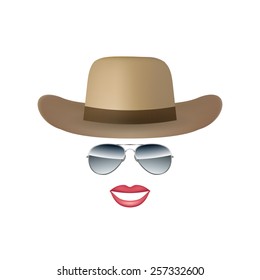 Hat Glasses and lips isolated on white background vector illustration