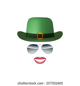 Hat Glasses and lips isolated on white background vector illustration