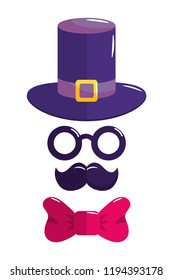 Hat glasses mustache and bowtie symbols