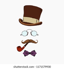 
Hat, glasses and mustache icon. Hipster style and fashion concept, Vector illustration.
