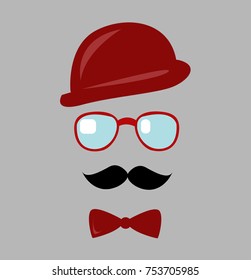 Hat, glasses and mustache. Vector illustration