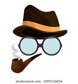 hat with glasses and pipe wooden hipster style