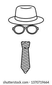 hat with glasses and tie black and white