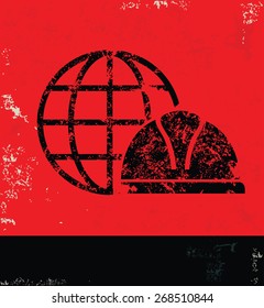 Hat and global design on red background,grunge vector
