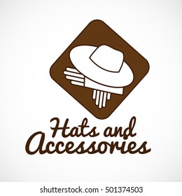 Hat and gloves brown logo isolated on white background