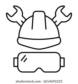 Hat with goggles, icon of labor accessories