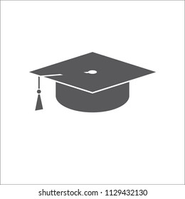 Hat of the graduate, black and white vector icon.