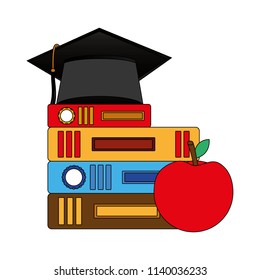 hat graduation with books and apple