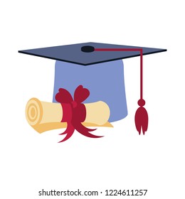 hat graduation with certificate isolated icon