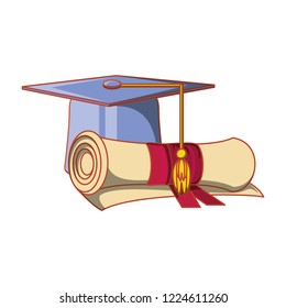 hat graduation with certificate isolated icon