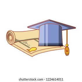 hat graduation with certificate isolated icon