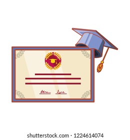 hat graduation with certificate isolated icon