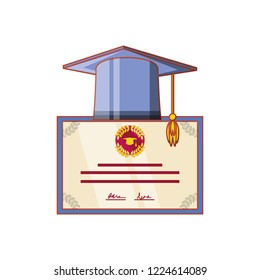 hat graduation with certificate isolated icon