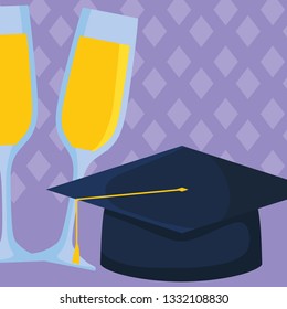 hat graduation with champagne cups