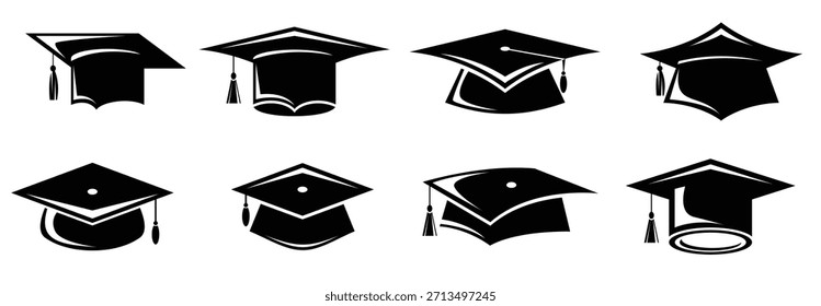 Ilustração do vetor da coleção da graduação do chapéu