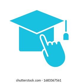 hat graduation with hand mouse cursor silhouette style icon vector illustration design