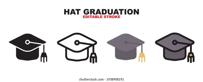 Hat Graduation icon set with different styles. Colored vector icons designed in filled, outline, flat, glyph and line. Editable stroke and pixel perfect. Can be used for web, mobile, ui and more.