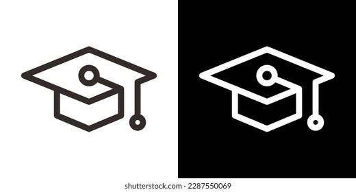 hat graduation line technology logo design icon vector illustration