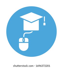 hat graduation with mouse block style icon vector illustration design