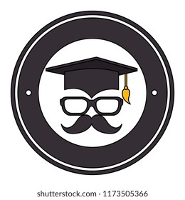 hat graduation with mustache and glasses