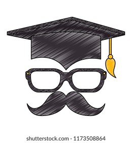 hat graduation with mustache and glasses