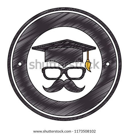 hat graduation with mustache and glasses