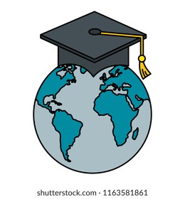 hat graduation with world planet