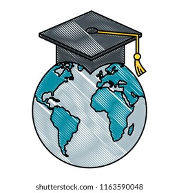 hat graduation with world planet