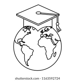 hat graduation with world planet
