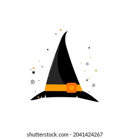 A hat for the Halloween holiday in a cartoon style. The silhouette of the headdress. On a white isolated background