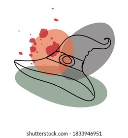 Hut in handgezeichnet linearem Stil mit bunten abstrakten Flecken. Einzeln auf Weiß. Vektorgrafik.