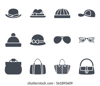 hat and handbag silhouette icon