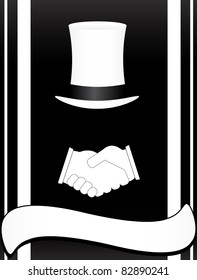 hat and handshake on a black background