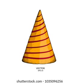hat Happy Birthday's. Headgear hand-drawn sketch. Vector illustration